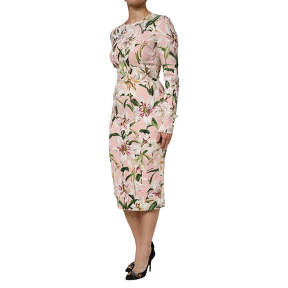 Dolce & Gabbana Pink Lily Viscose Sheath Stretch Midi Dress