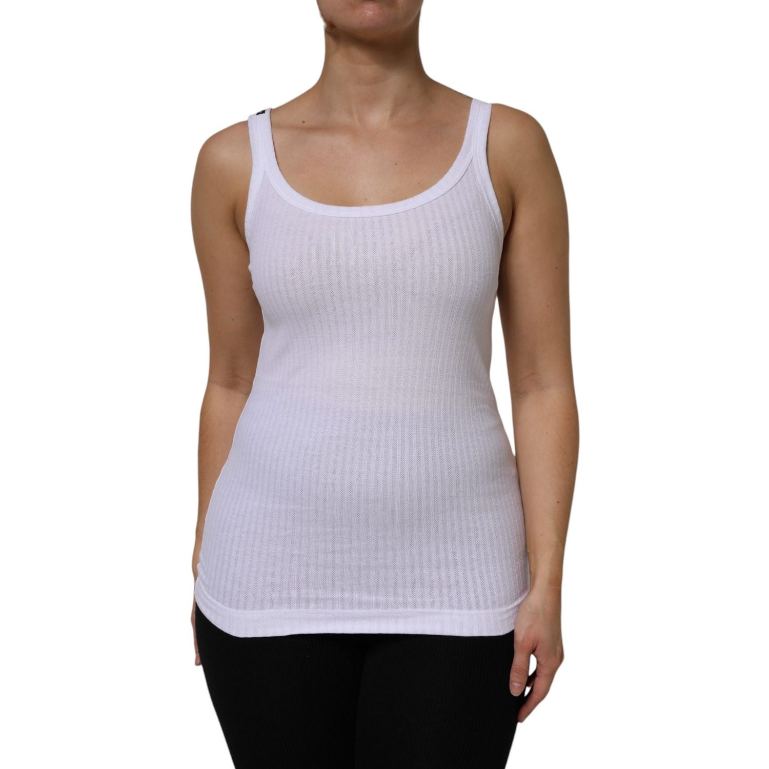 Dolce & Gabbana White Cotton Round Neck Sleeveless Tank Top