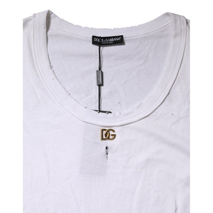 Dolce & Gabbana White Cotton Sleeveless Round Neck Tank Top