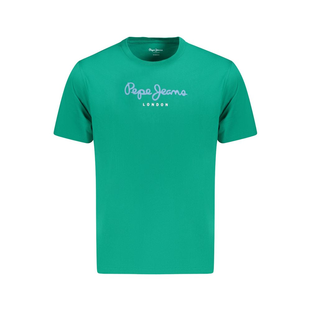 Pepe Jeans Green Cotton T-Shirt with logo, regular fit, crew neck, made from 100% sustainable cotton