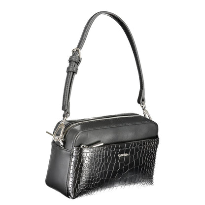 Calvin Klein Black Polyester Handbag with adjustable strap, external pocket, contrast details, and logo visible.