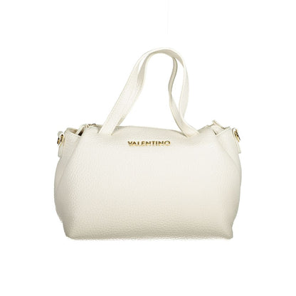 Mario Valentino White Polyethylene Handbag with handles, adjustable shoulder strap, internal pockets, zip closure, and logo.