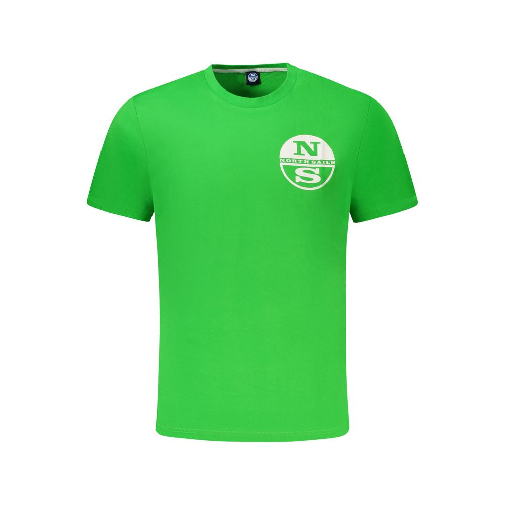 North Sails Green Cotton Men T-Shirt with bold print and logo, crafted from 100% soft cotton for trendy style.