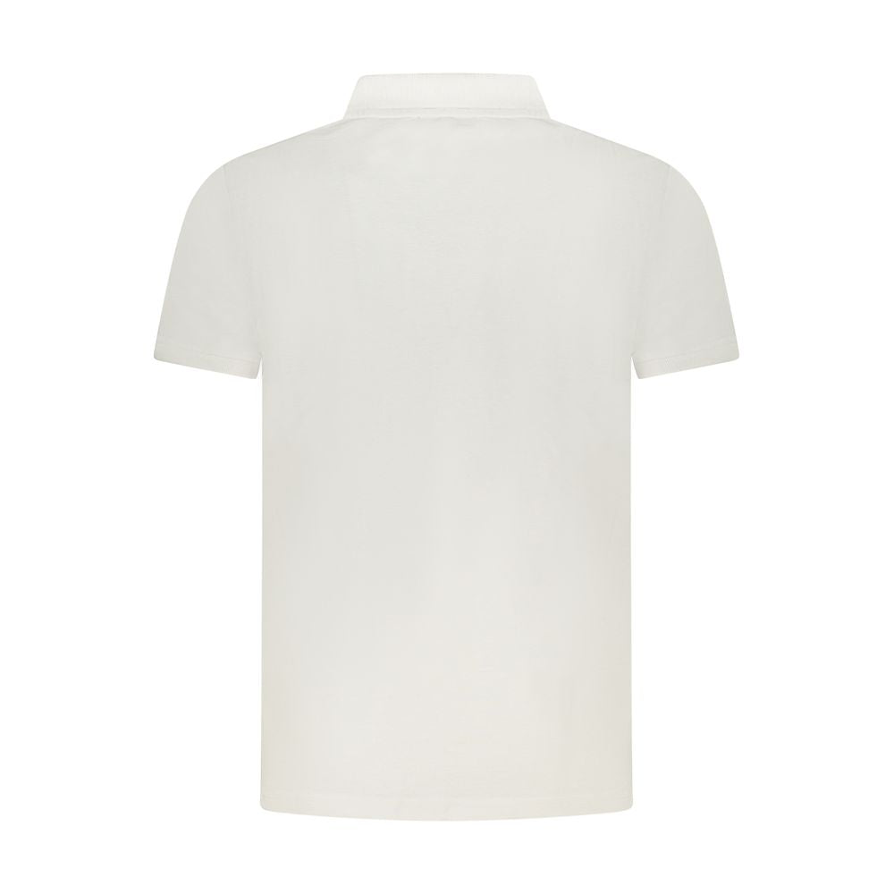 Back view of Cavalli Class White Cotton Men Polo Shirt showing classic short-sleeved design.