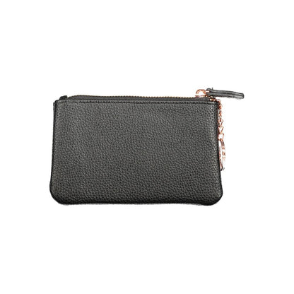 Mario Valentino Black Polyethylene Wallet with zip closure, internal card spaces, key ring chain, and logo.