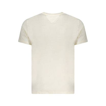 Tommy Hilfiger Beige Cotton Men T-Shirt, back view, showcasing short sleeves and crew neck design in sustainable cotton.