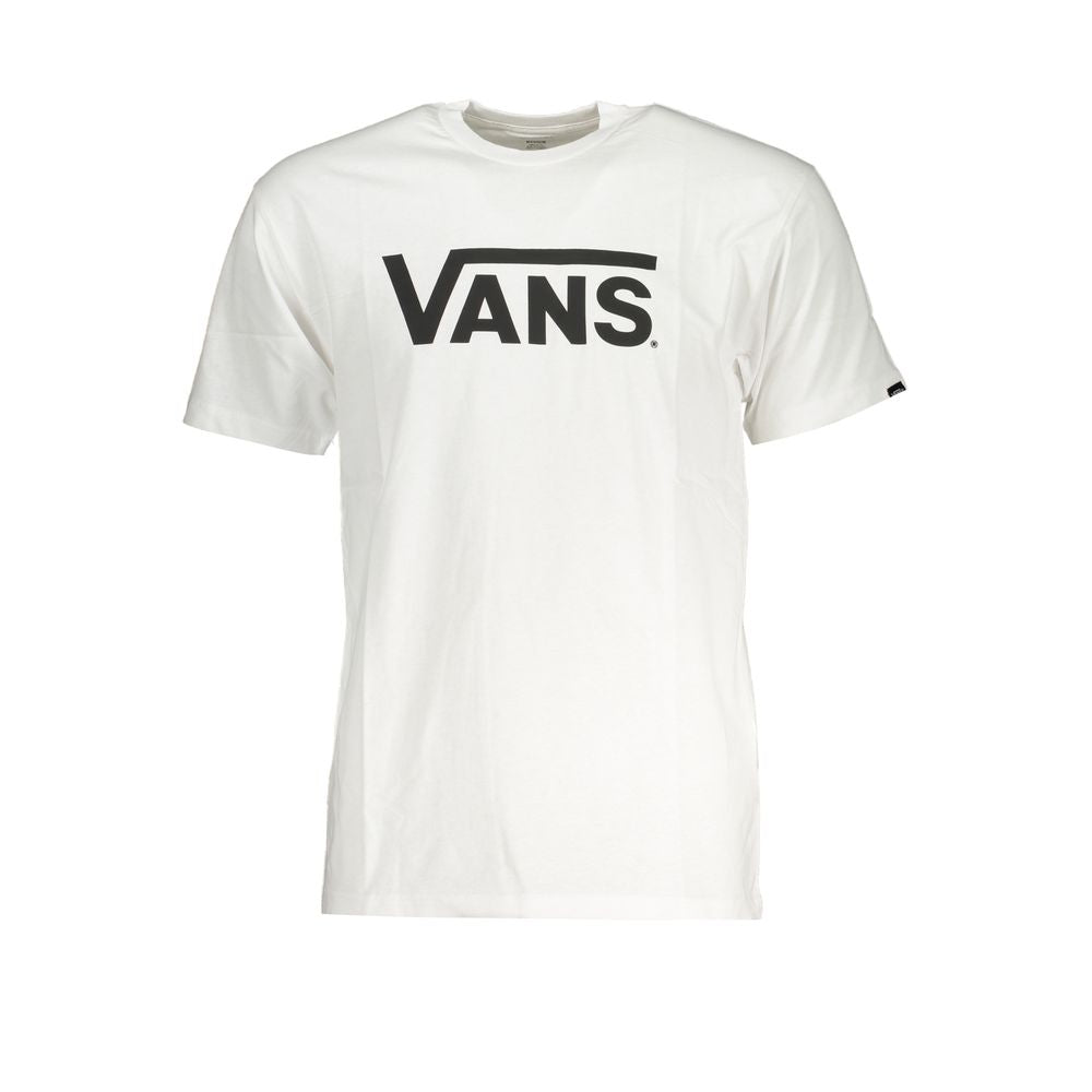 Vans White Cotton Men T-Shirt with bold graphic logo showcasing timeless style and comfort.