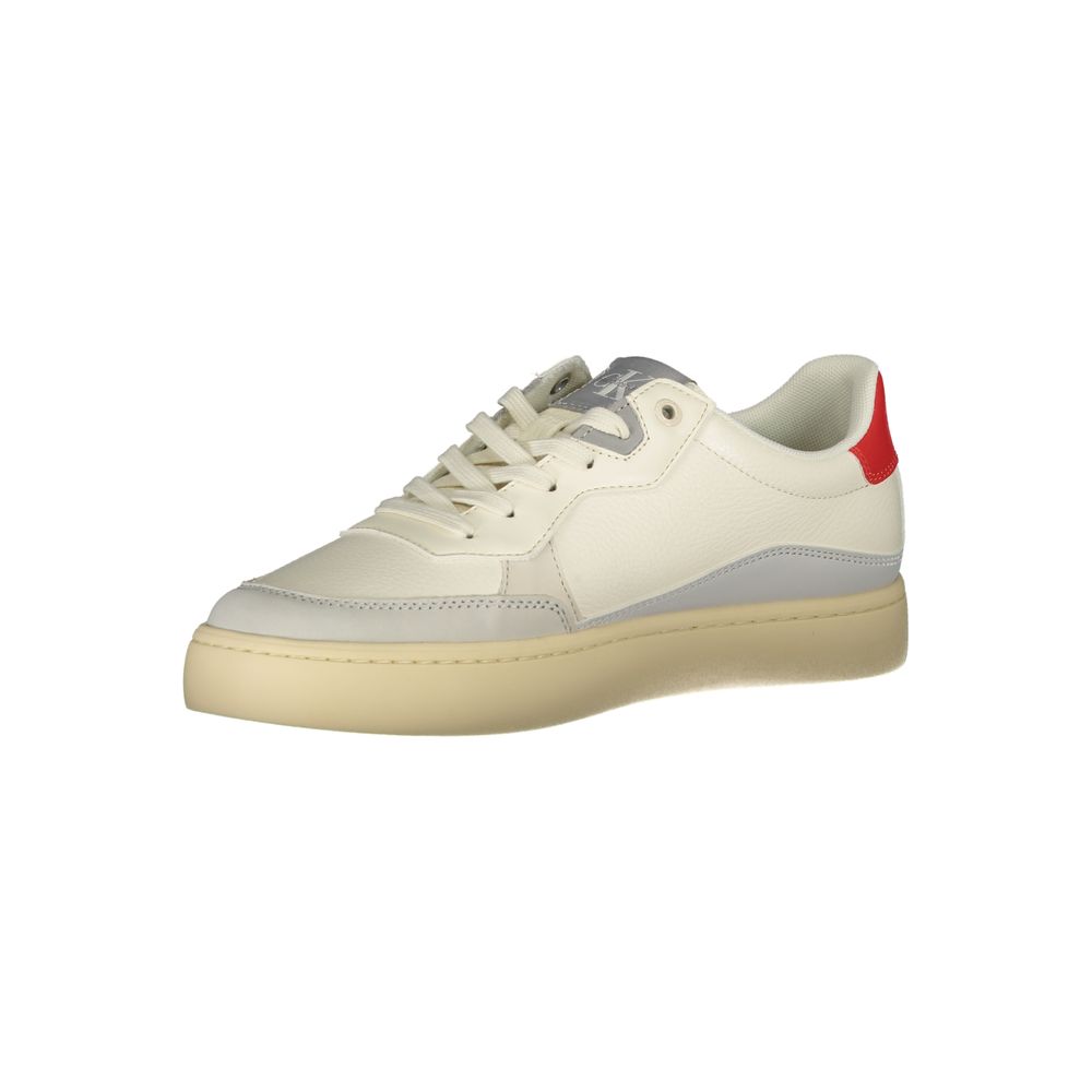 Calvin Klein White Polyester Sneaker with contrast details and logo, made of 50% recycled thermoplastic rubber.