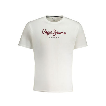 Pepe Jeans White Cotton T-Shirt - short sleeved, regular fit, crew neck with logo print, made from 100% sustainable cotton.