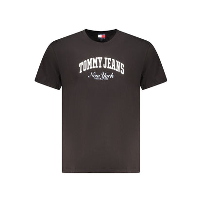 Tommy Hilfiger Black Cotton Men T-Shirt with iconic logo, stylish and comfortable for casual wear, luxury fashion for men.