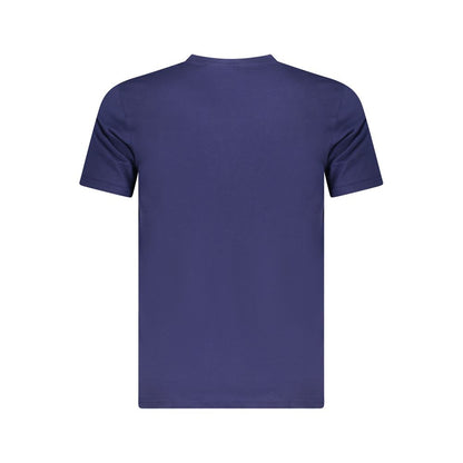 Cavalli Class Blue Cotton Men T-Shirt featuring a short sleeve crew neck design and iconic logo in stylish blue.