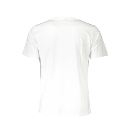 Back view of North Sails White Cotton Men T-Shirt showcasing premium cotton blend with crew neck and bold logo for casual wear.