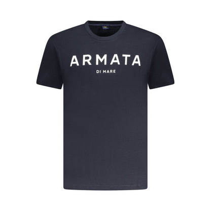Armata Di Mare Blue Cotton Men T-Shirt with logo print, embodying nautical sophistication.