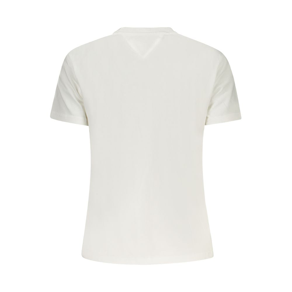 Alt Tag: Back view of Tommy Hilfiger Beige Cotton Women T-Shirt featuring short sleeves and premium cotton material.