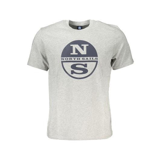 North Sails Brown Cotton Men T-Shirt with logo print, short sleeves, crafted in soft cotton-viscose blend, front view.