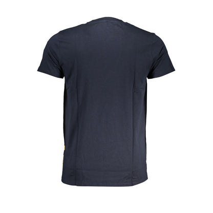 Cavalli Class Blue Cotton T-Shirt, short-sleeved, crew neck, back view showcasing logo print design.