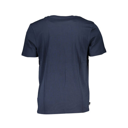 Back view of Timberland Blue Cotton T-Shirt, short sleeve, crew neck, regular fit, made of organic cotton.