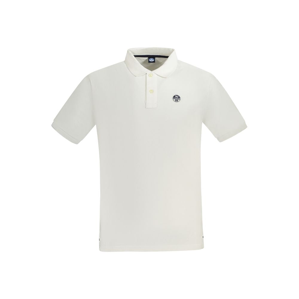 North Sails White Cotton Men Polo Shirt with logo, short sleeves, and two-button placket for a classic, comfortable style.