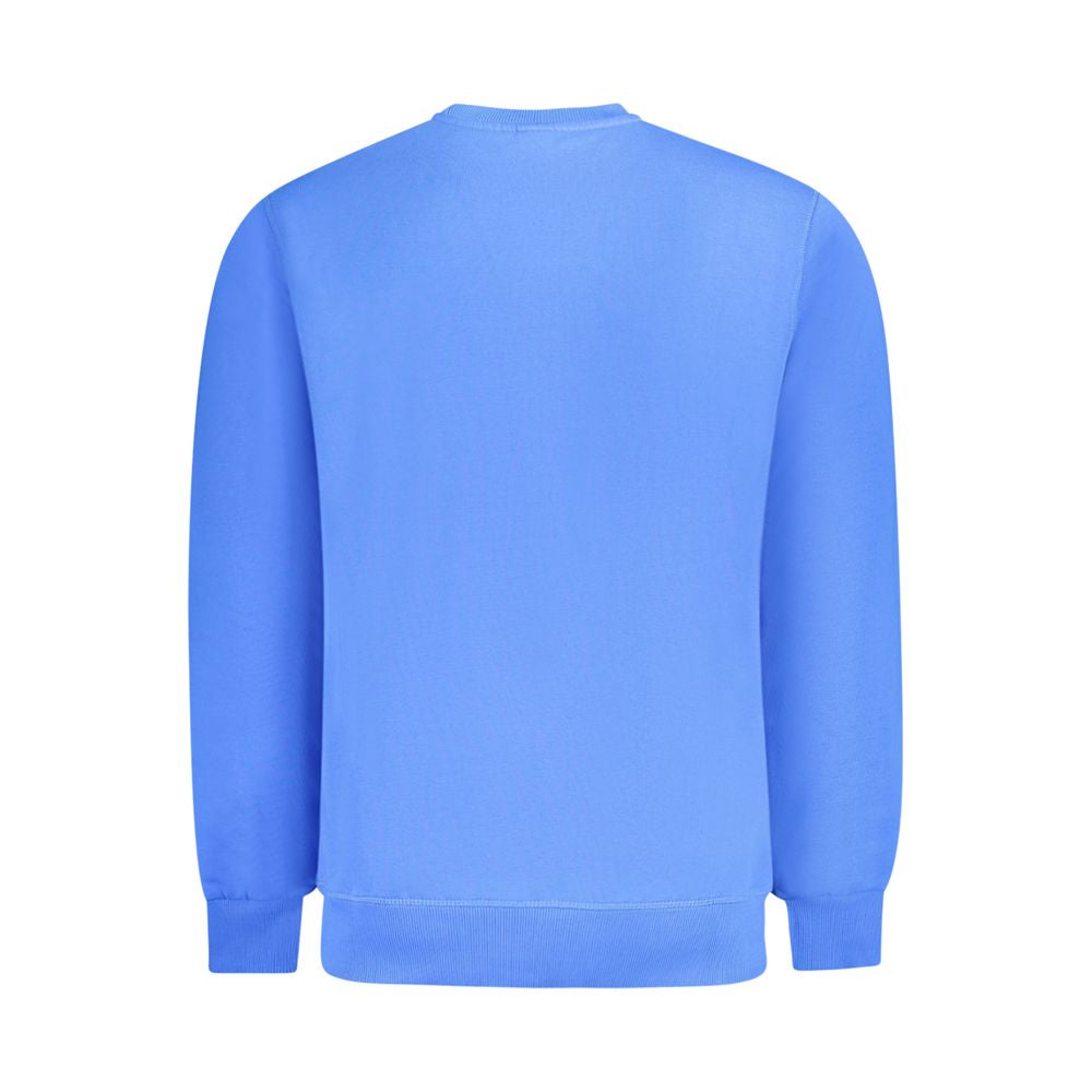 Back view of North Sails Blue Cotton Men Sweater showcasing soft brushed cotton and crew neck design.