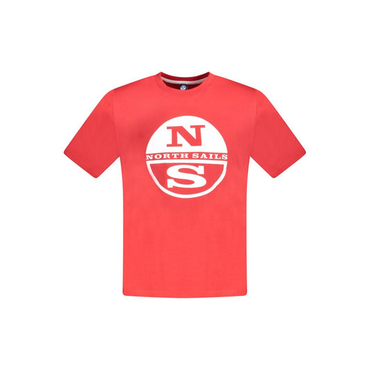 North Sails Red Cotton Men T-Shirt with logo and print, short-sleeve crew neck, made from 100% cotton, stylish and comfortable.