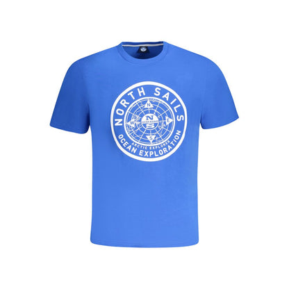 North Sails Blue Cotton Men TShirt with logo print, crew neck, short sleeves, crafted from 100% cotton for casual style and comfort.