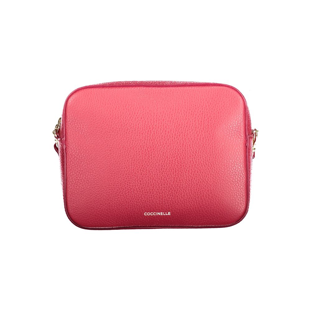 Coccinelle Red Leather Women Handbag with adjustable strap, showcasing luxury design and bold zip closure.