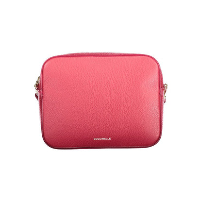 Coccinelle Red Leather Women Handbag with adjustable strap, showcasing luxury design and bold zip closure.