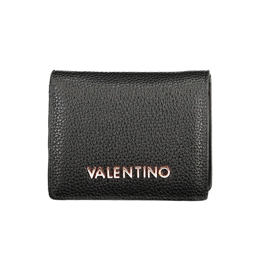 Mario Valentino Black Polyethylene Wallet with logo, card spaces, coin purse, and automatic closure, made from recycled materials.