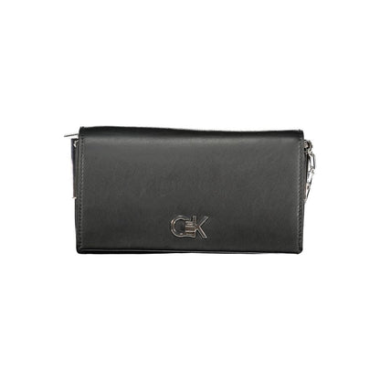 Calvin Klein Black Polyester Handbag with adjustable shoulder strap, two compartments, twist closure, logo, and recycled material.