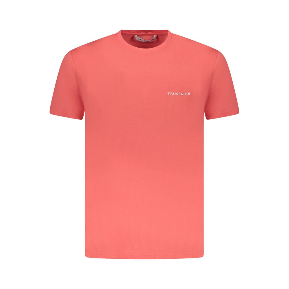 Trussardi Pink Cotton Men T-Shirt with crew neck and logo design.
