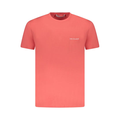 Trussardi Pink Cotton Men T-Shirt with crew neck and logo design.