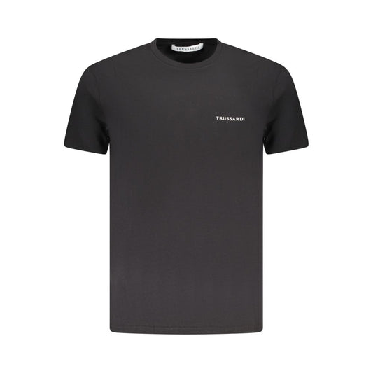 Trussardi Black Cotton Men T-Shirt with logo detail. Short sleeve, crew neck tee for stylish comfort.