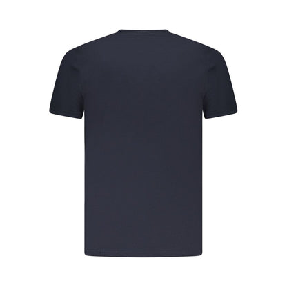 Cavalli Class Blue Cotton Men T-Shirt - Back view showcasing short sleeves and premium cotton material with iconic logo print.