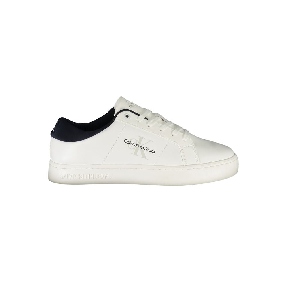 Calvin Klein White Leather Men Sneaker with blue accents and sustainable sole