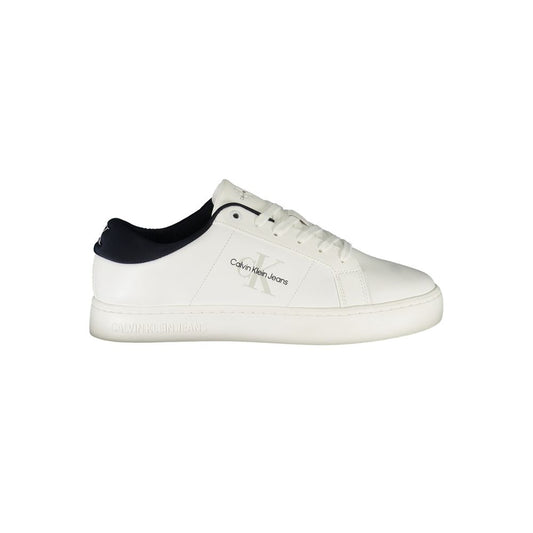 Calvin Klein White Leather Men Sneaker with blue accents and sustainable sole
