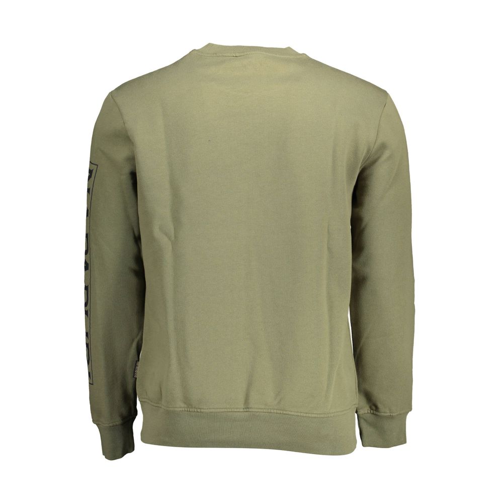 Back view of Napapijri Green Cotton Men Sweater with long sleeves and classic crew neck style.