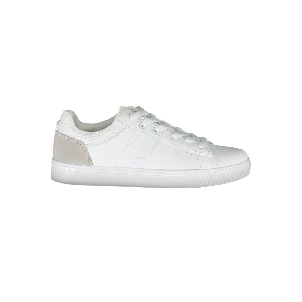 Napapijri White Leather Women Sneaker with contrasting details and logo, crafted for style-savvy athletes seeking high-fashion aesthetics.