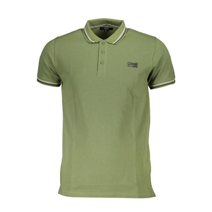 Cavalli Class Green Cotton Men Polo Shirt with logo, featuring short sleeves and stylish contrasting details.