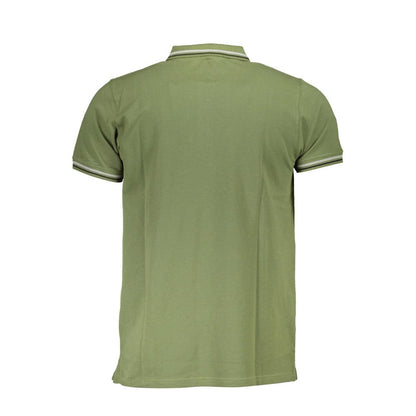 Back view of Cavalli Class Green Cotton Men Polo Shirt with short sleeves and distinctive logo.