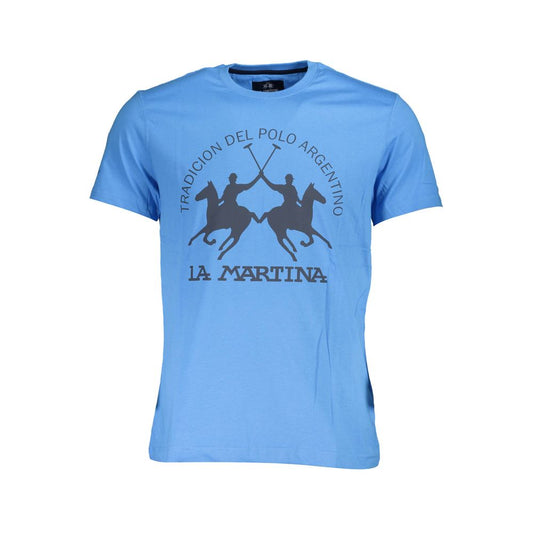 La Martina Blue Cotton Men T-Shirt with short sleeves and polo graphic print
