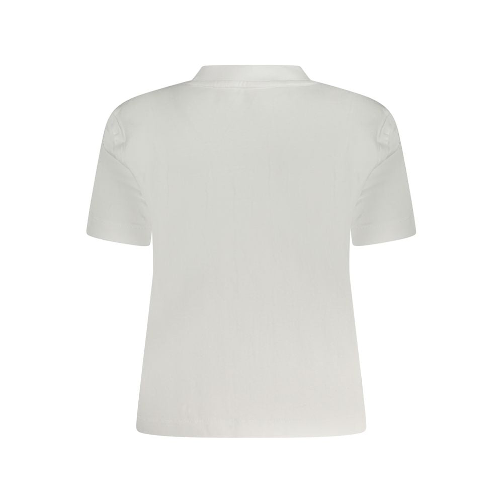 Back view of Calvin Klein White Cotton Women T-Shirt showcasing classic crew neck design.