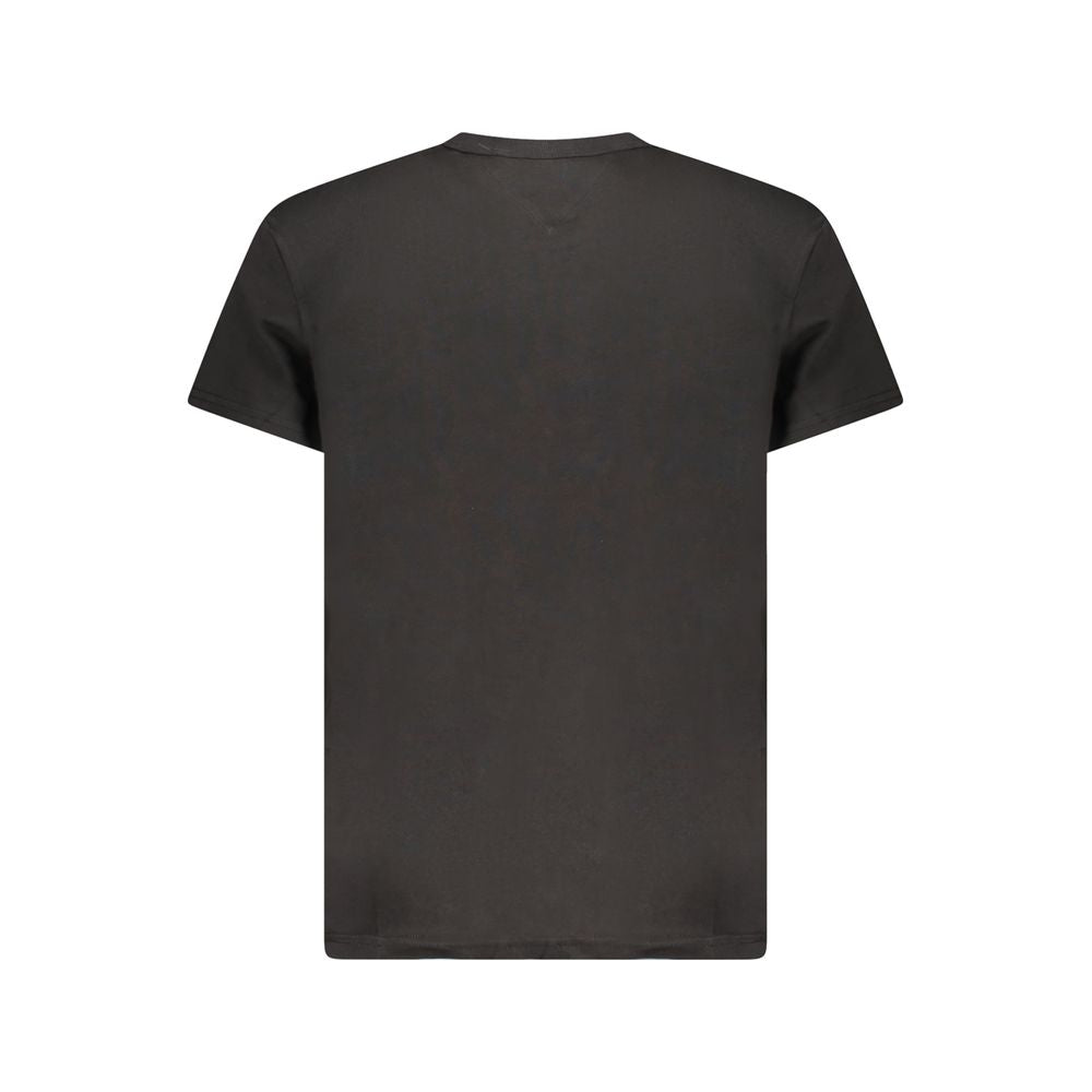 Tommy Hilfiger Black Cotton Men T-Shirt with classic crew neck design and iconic logo, eco-friendly material, perfect for modern style-conscious men.