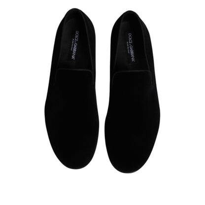 Dolce & Gabbana Black Velvet Slip On Loafers Formal Shoes