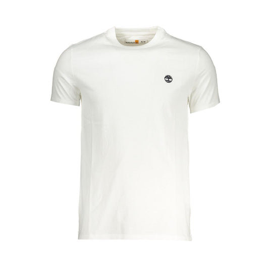 Timberland White Cotton Men T-Shirt with logo embroidery, slim-fit, short sleeve for casual elegance and comfort.