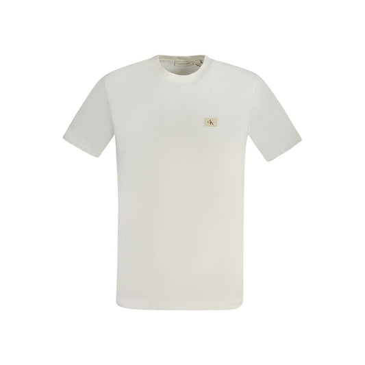 Calvin Klein White Cotton Men T-Shirt with logo, premium cotton crew-neck, sustainable fashion essential
