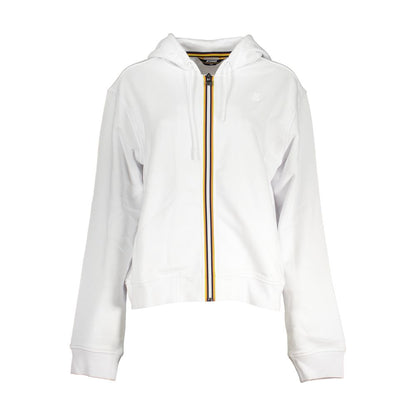 K-WAY White Cotton Women Sweater with hood and zip-up design, featuring contrast details and iconic logo, perfect for casual wear.