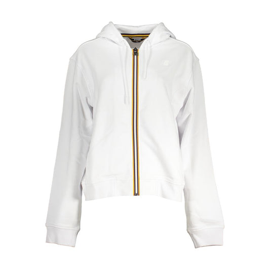 K-WAY White Cotton Women Sweater with hood and zip-up design, featuring contrast details and iconic logo, perfect for casual wear.