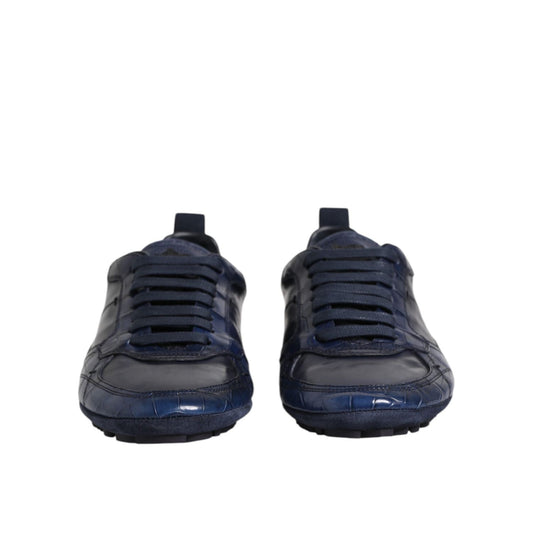 Dolce & Gabbana Dark Blue Leather Low Top Men Sneakers Shoes MV7352-40