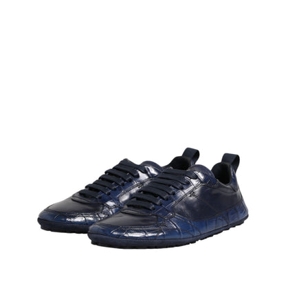 Dolce & Gabbana Dark Blue Leather Low Top Men Sneakers Shoes