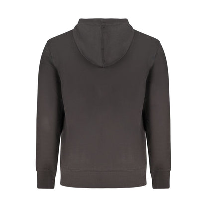 Back view of Calvin Klein Black Cotton Men Sweater with hood, showcasing the sleek design and eco-friendly cotton blend material.